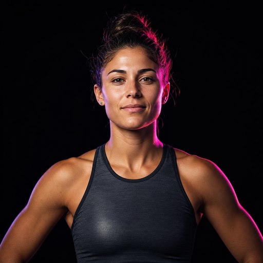 Retrato ficticio de Camila R., atleta de alto rendimiento